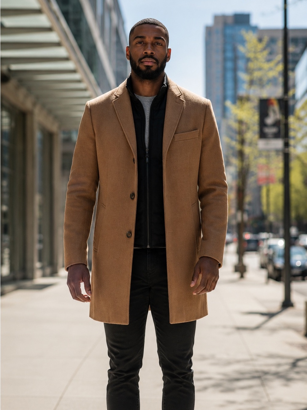 Men’s Dockers Wool Blend Camel Overcoat with Built-In Quilted Vest | XXL
